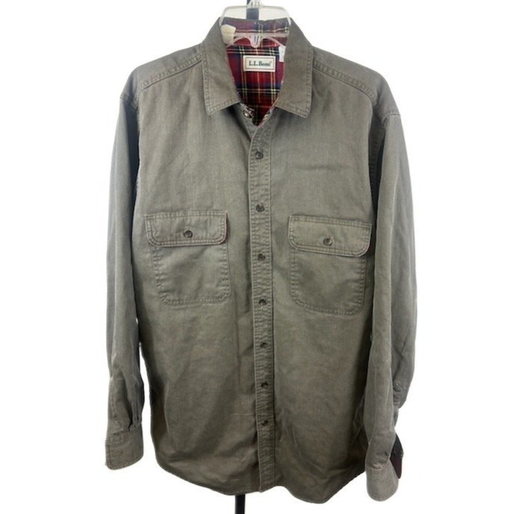 L.L. Bean Men's Medium Tall Green Plaid Flannel-Lined 100% Cotton Shirt Jacket‎